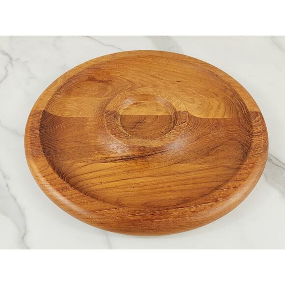 Kalmar Teak Wood Dip & Chip Platter Serving Tray Center Piece 12" Thailand Vtg - Picture 1 of 14